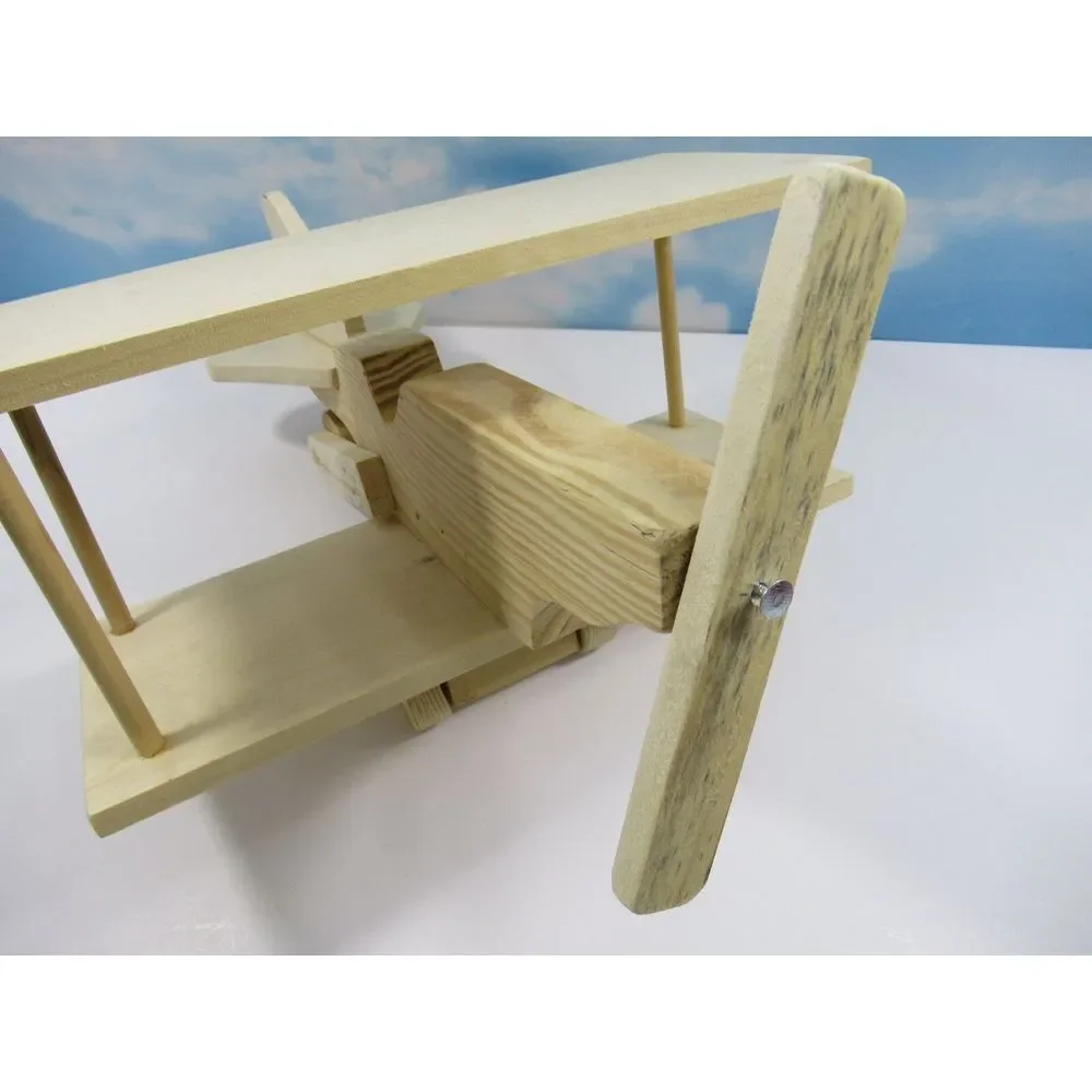 Childrens Handmade‎ Wooden Bi Wing Airplane With Propeller Paintable Plane
